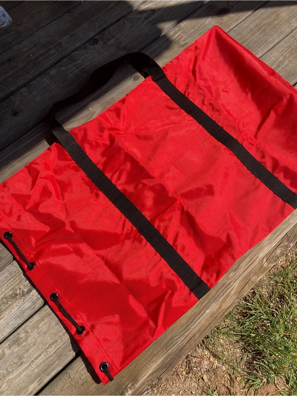 Marlboro Red Duffel with Black Web Handles and Adventure Team Logo